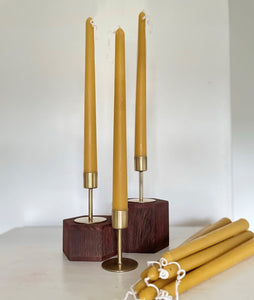 10" Taper Beeswax Candles & Antique Stands | Set of 2