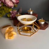 Luxury Gold & White Ceramic Wax Melter with Wax Melts Gift Set