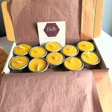 Pure Beeswax Tealight Candles with Refillable Tin Holders (10)