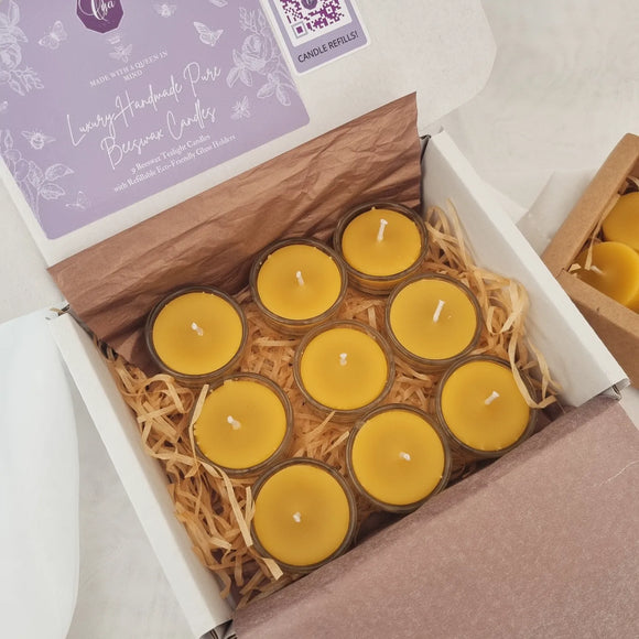 100% Pure Beeswax Tealight Candles (Pack of 9) & Glass Holder – Bee Luxx  Candles